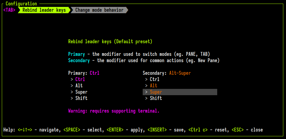 rebinding modifiers configuration