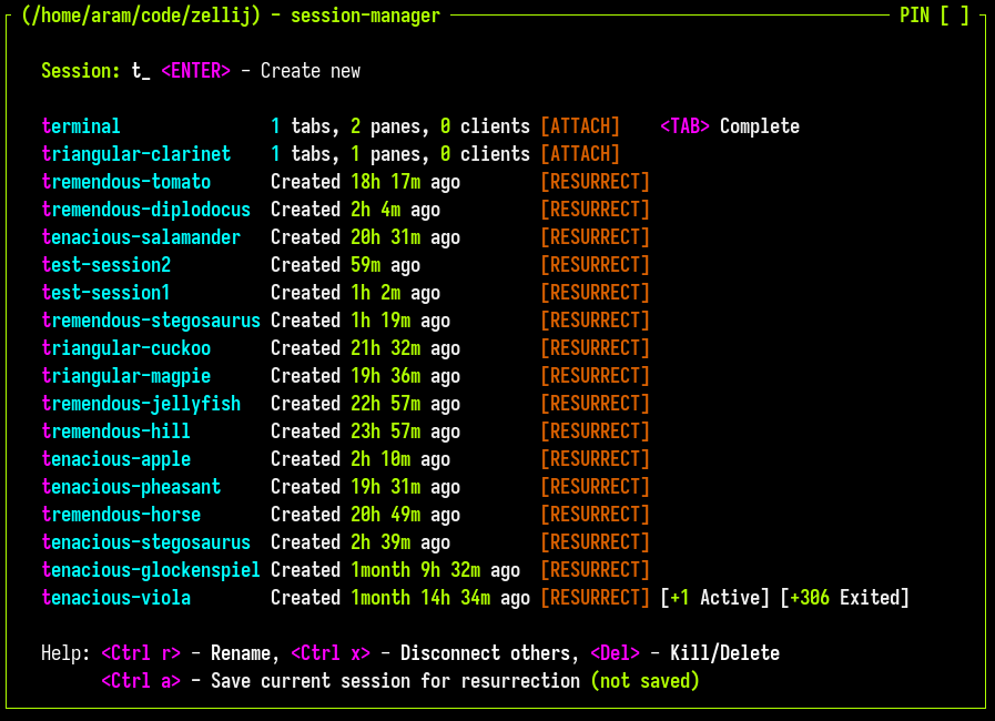 A screenshot of the new session manager UI