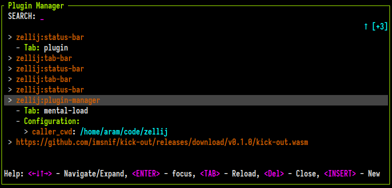 A image of the Zellij plugin manager