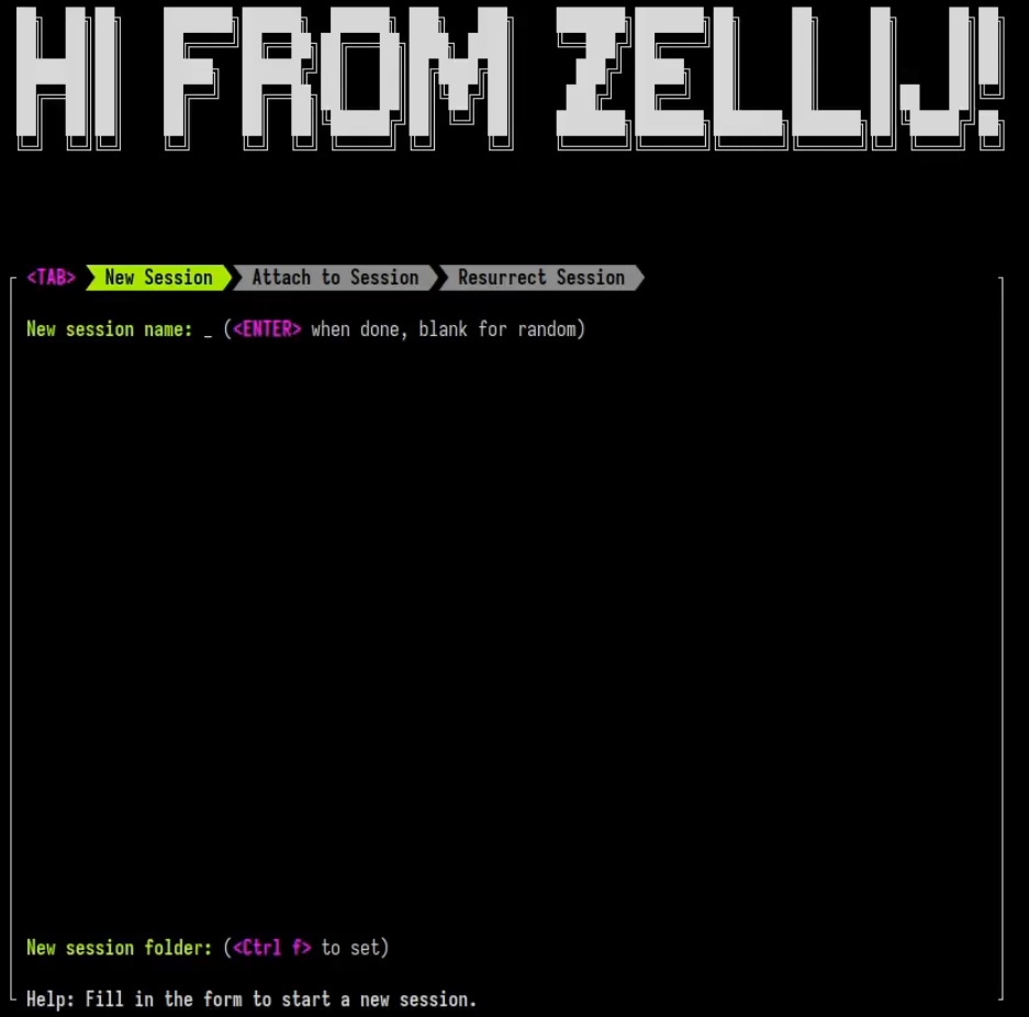 An image of Zellij welcome screen.