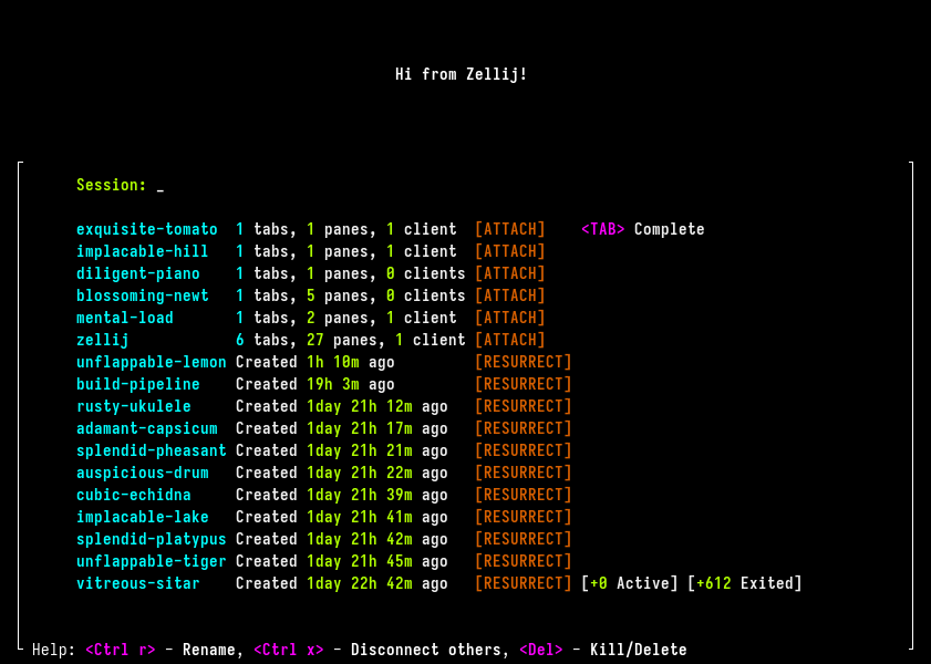 An image of Zellij welcome screen.