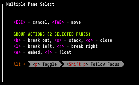 An image of the multiple-select plugin, showing 2 selected panes and a list of actions that can be performed on them in bulk.